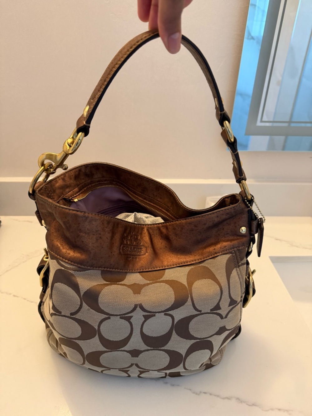 Coach metallic, brown, and tan Zoe bag - Picture 4 of 7